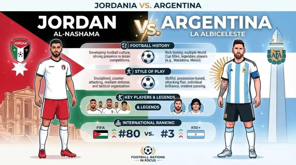 Jordania vs. Argentina Football Comparison, History, Style, and Key Differences